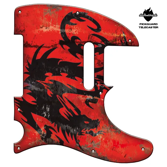 Design Pickguard Telecaster – Dragon Vintage Red – Pickguard aus Acryl mit rückseitigem Fotodruck