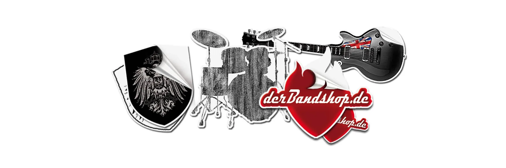 Bandaufkleber im Konturschnitt – individuell geformte Sticker mit Logo-, Schlagzeug- und Gitarrenmotiv