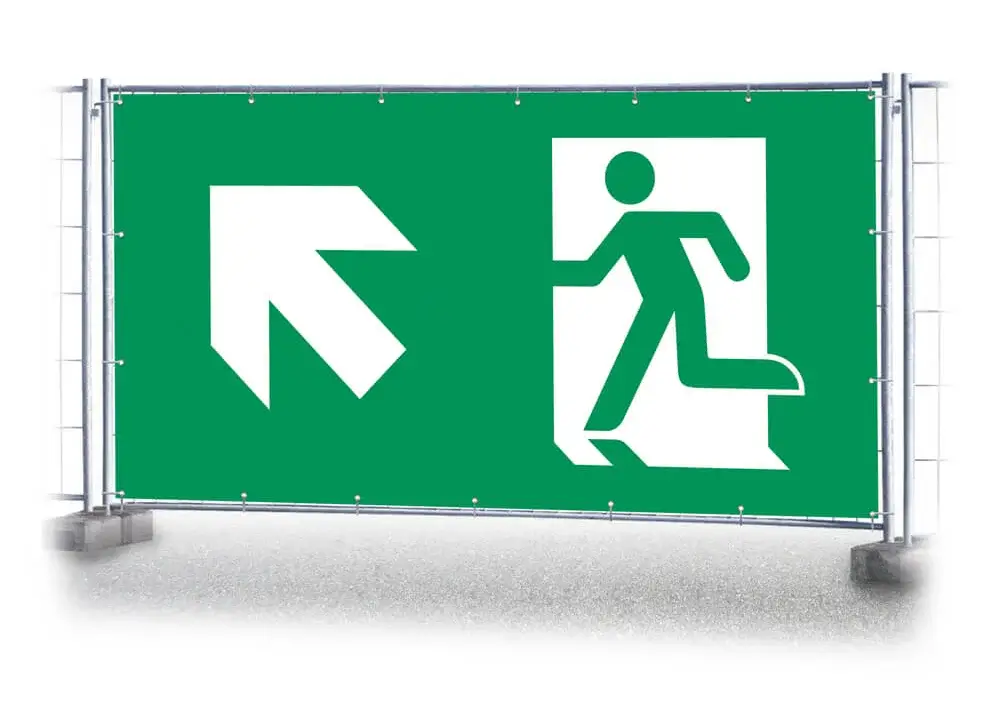 Bauzaunbanner Notausgang links aufwärts