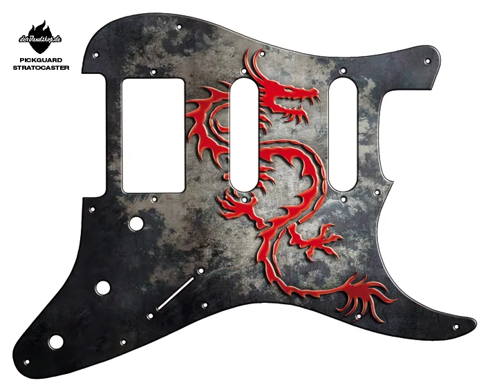 Design Pickguard Stratocaster – Dragon Chinese Red – Pickguard aus Acryl mit rückseitigem Fotodruck